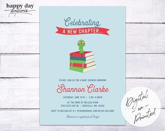 Book Baby Shower Invitation | Bookworm Baby Shower | Library Baby Shower | Boy | Girl | Neutral | DIGITAL or Printed