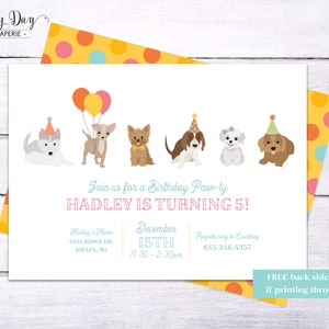 Puppy Birthday Party Invitation Dog Birthday Party Invite Custom, any colors DIGITAL or Printed File image 2
