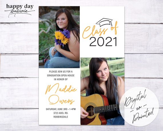 Minimalist Graduation Cap - Custom Digital or Printed Photo Graduation Announcement Invitation Il_570xn