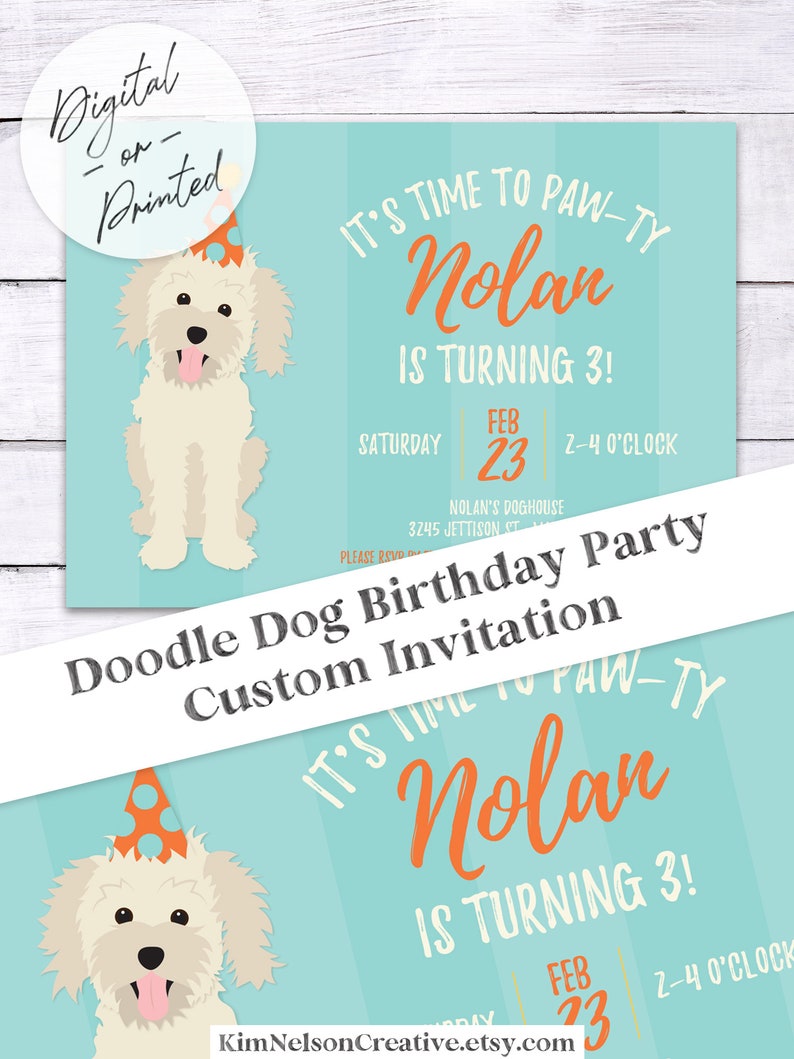 Doodle Puppy Birthday Party Invitation Dog Birthday Party Invite Custom, any color DIGITAL or Printed File image 6