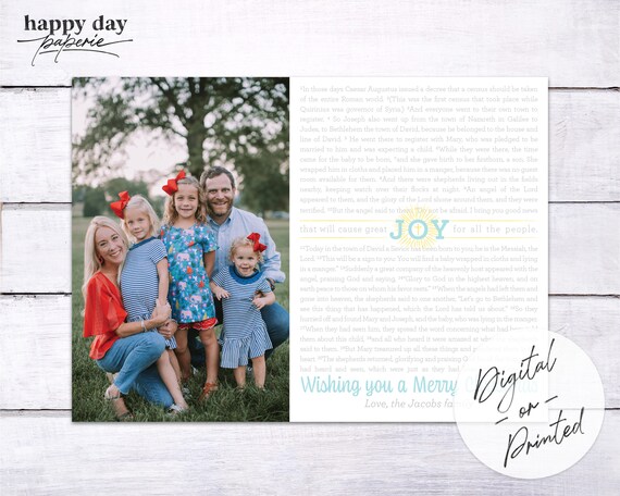 Joy Luke 2 - DIGITAL or printed Custom Christmas Holiday Photo Card Il_570xn