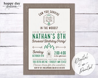 Survival Birthday Party - Custom digital or printed Birthday Party Invitation, any age