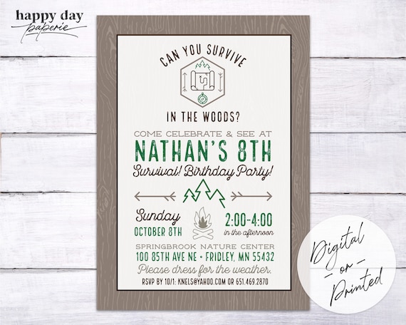 Survival Birthday Party - Custom digital or printed Birthday Party Invitation, any age Il_570xn
