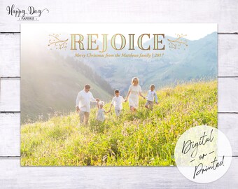 Rejoice Christmas Photo Card, Custom Christmas Card, DIGITAL or Printed