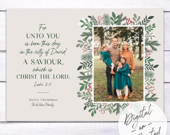 Christ the Lord Religious Christmas Photo Card, Luke 2:11 | Custom Christmas Card | DIGITAL or Printed