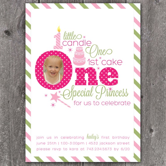 One Little Princess - Custom DIGITAL Photo Birthday Invitation Invite for Girl Il_570xn