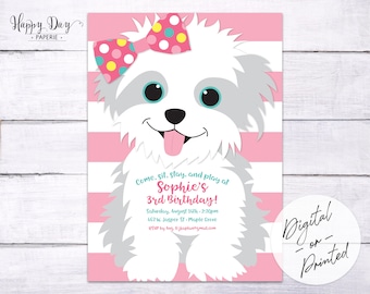 Girl Puppy Birthday Invitation | Puppy Party Invite | Adopt a Puppy Birthday Invitation | Dog Party | DIGITAL or Printed