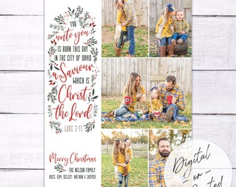 Luke 2:11 Greenery Religious Christmas Photo Card | Custom Christmas Card | DIGITAL or Printed