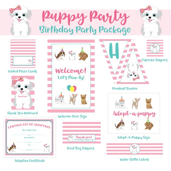Printable Girl Puppy Birthday Party DIY Package | Puppy Party Decorations, Decor | INSTANT ...