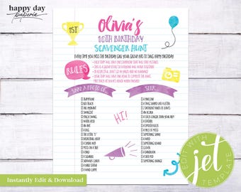 Neighborhood Scavenger Hunt Birthday Party Checklist | Instant Download, digital printable