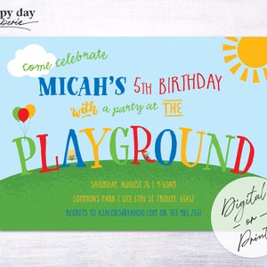 Party at the Playground - Custom DIGITAL or printed Birthday Party Invitation, any age