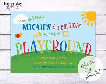 Party at the Playground - Custom DIGITAL or printed Birthday Party Invitation, any age