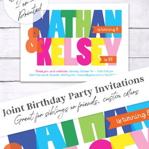 Colorful Joint Birthday Party Invitation, Invite Friend Birthday Party Invitation Sibling Birthday Party Invitation DIGITAL or printed image 5