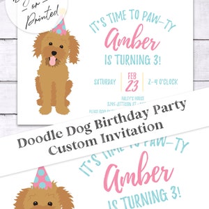 Doodle Puppy Birthday Party Invitation Dog Birthday Party Invite Custom, any color DIGITAL or Printed File image 7