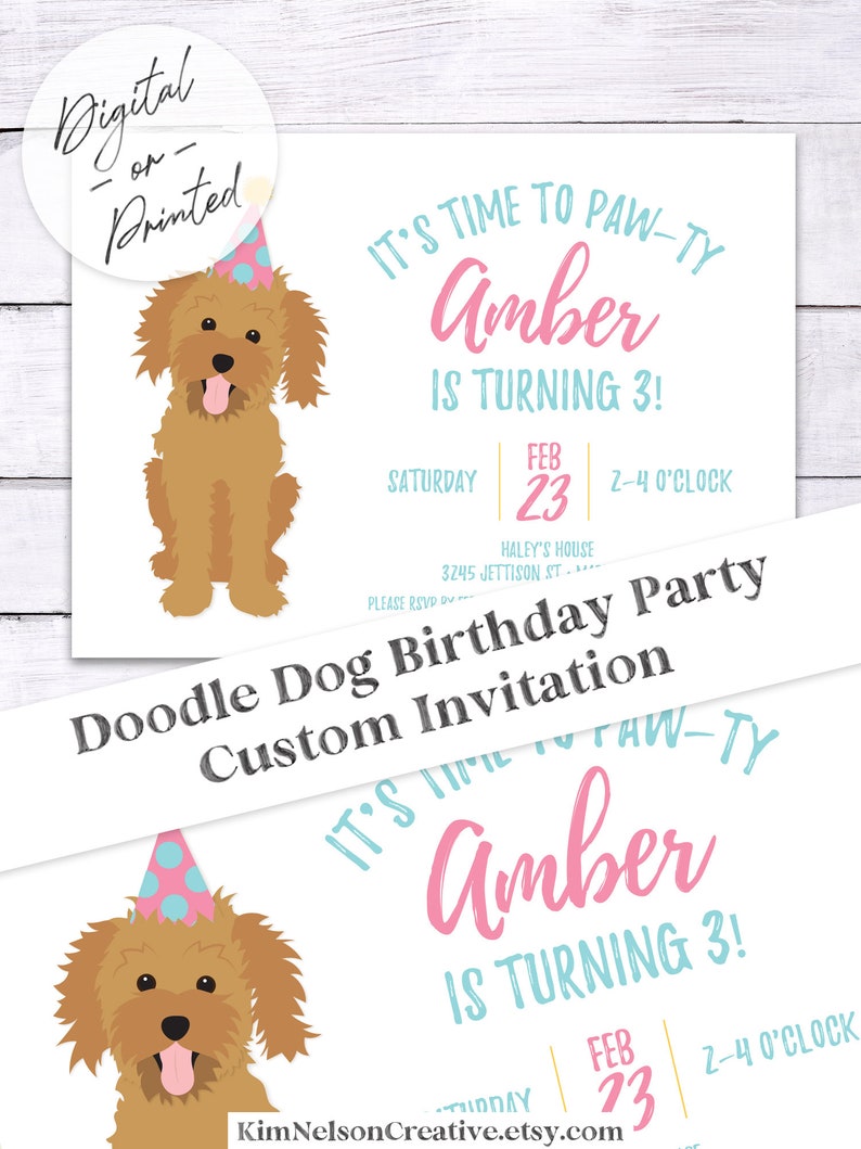 Doodle Puppy Birthday Party Invitation Dog Birthday Party Invite Custom, any color DIGITAL or Printed File image 7