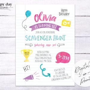 Neighborhood Scavenger Hunt Birthday Party Checklist Custom Digital, Printable image 2