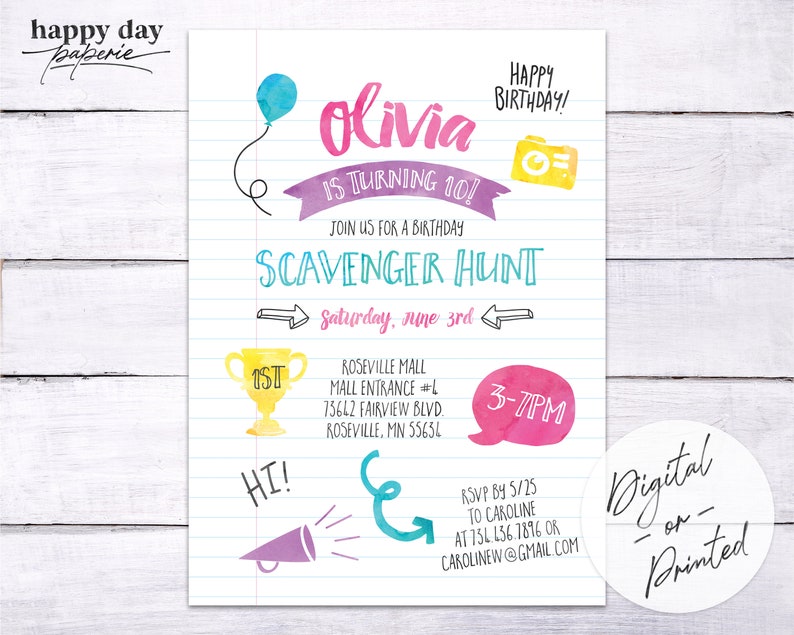 Scavenger Hunt Birthday Party Checklist Mall Edition Instant Download image 2