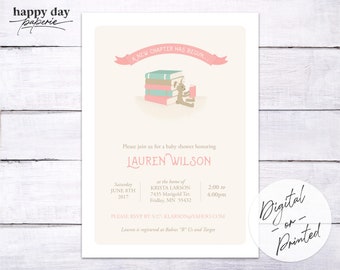 New Chapter Baby Shower Invitation | Book Baby Shower Invitation | Library Baby Shower | Digital or Printed