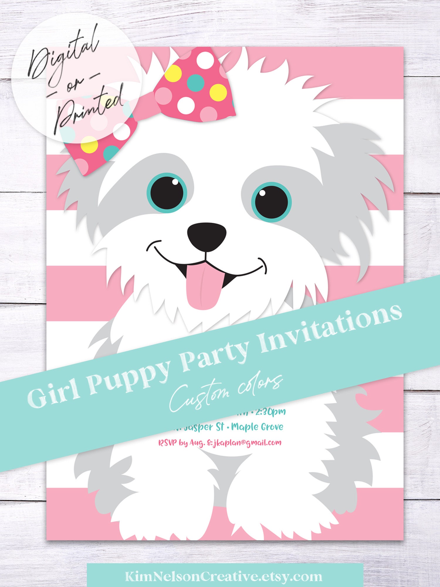 Girl Puppy Birthday Invitation | Puppy Party Invite | Adopt a Puppy ...