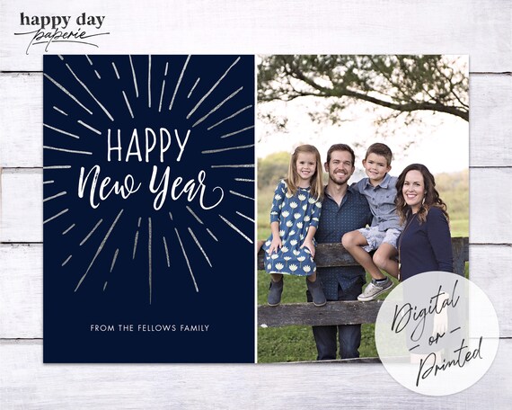 New Year Burst - Digital or Printed Custom New Year's Photo Card, any color Il_570xn