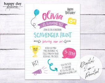 Scavenger Hunt Birthday Invitation | Girls Mall Scavenger Hunt Invite | DIGITAL or Printed