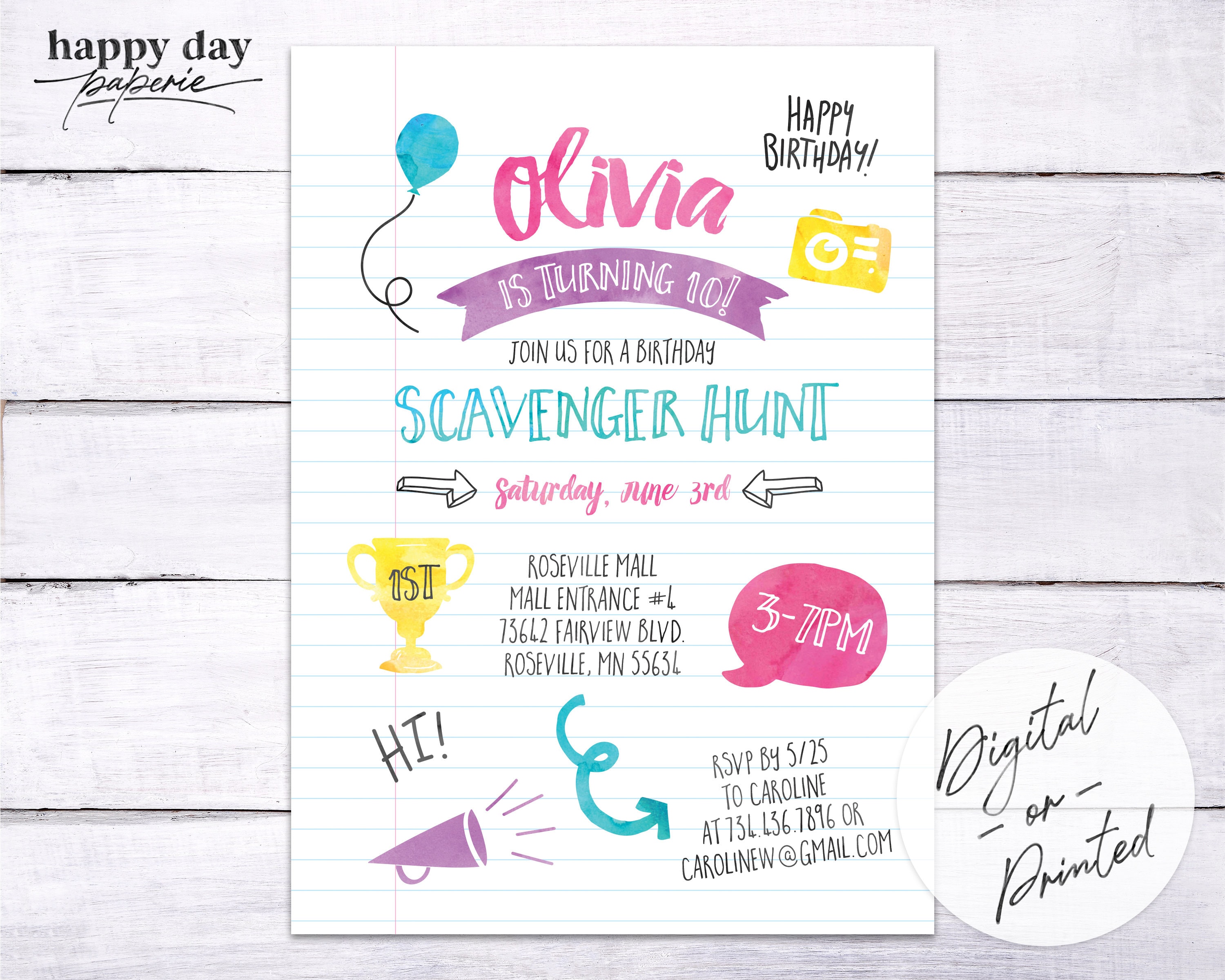 Scavenger Hunt Birthday Invitation | Girls Mall Scavenger Hunt Invite |  DIGITAL or Printed - Etsy, image size:3000x2400