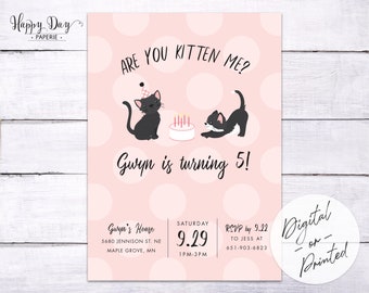 Girl Kitten Birthday Party Invitation | Kitty or Cat Party Birthday Invite | DIGITAL or Printed File