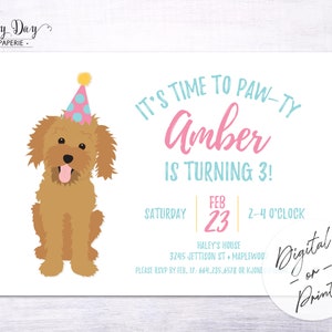 Doodle Puppy Birthday Party Invitation Dog Birthday Party Invite Custom, any color DIGITAL or Printed File image 1