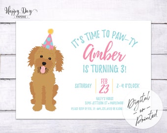 Doodle Puppy Birthday Party Invitation | Dog Birthday Party Invite | Custom, any color | DIGITAL or Printed File