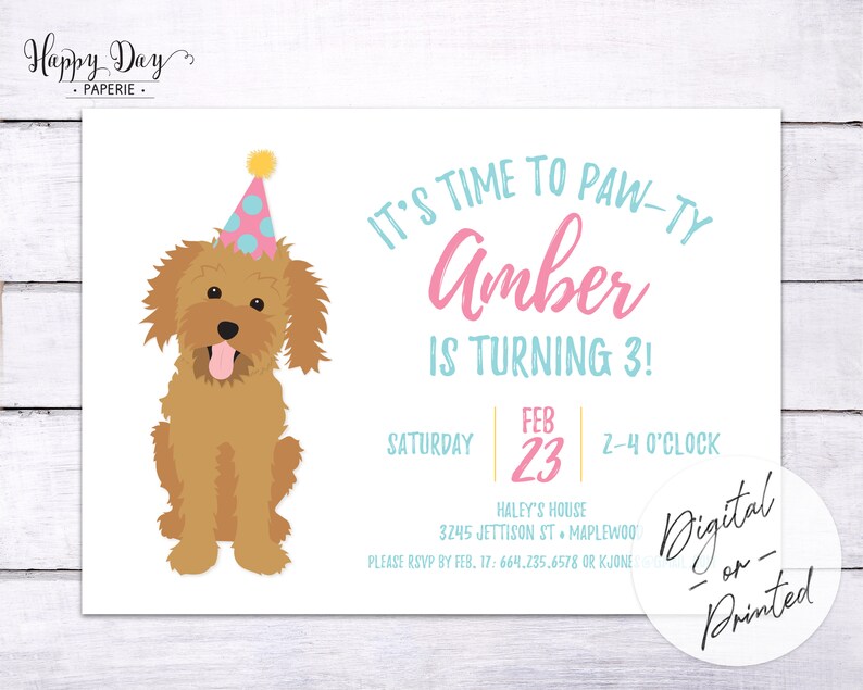 Doodle Puppy Birthday Party Invitation Dog Birthday Party Invite Custom, any color DIGITAL or Printed File image 1