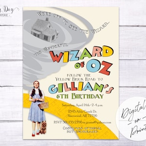 Wizard of Oz Custom DIGITAL or printed Birthday Party Invitation Invite for any age BOY or GIRL image 1