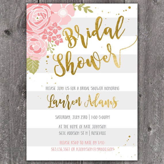 Floral Bridal Shower Invitation | Custom | Wedding Shower Invitation | Bold Stripe Bridal Shower | Bridal Shower Invite | Digital or Printed Il_570xn