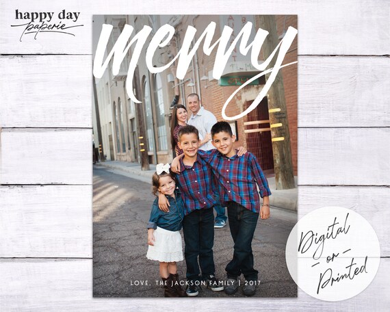 Bold Merry - Digital or Printed Custom Christmas Holiday Photo Card Il_570xn
