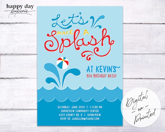 Pool Party Birthday Invitation | Swimming Birthday Party Invitation | DIGITAL or Printed | Boy, Girl Il_570xn