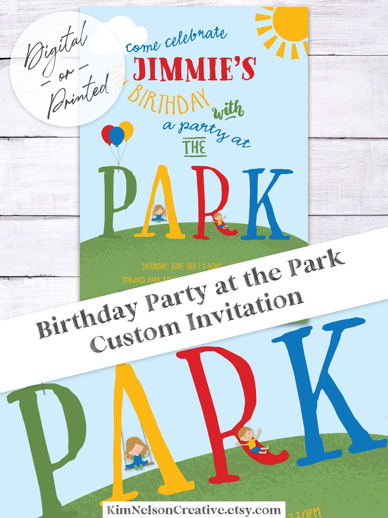 Park Birthday Party Invitation, Boy Custom Playground Birthday Invitation, Party at the Park, DIGITAL or Printed image 5