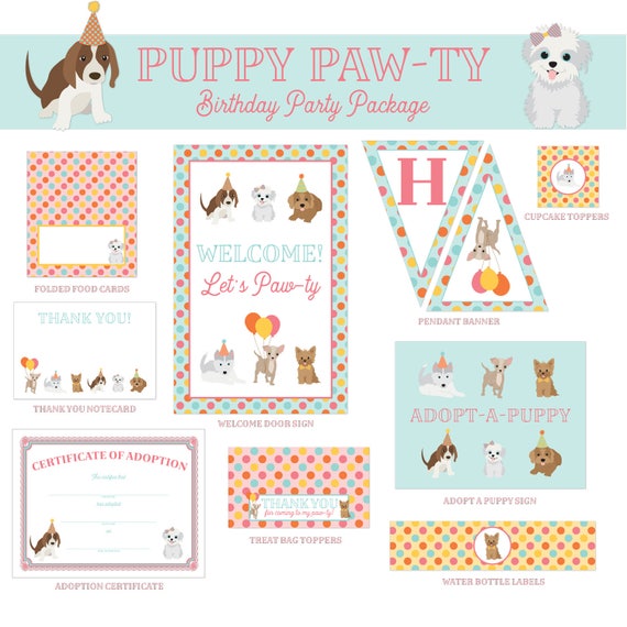 Printable Puppy Birthday Party DIY Package | Puppy Party Decorations, Decor | INSTANT DOWNLOAD Il_570xn