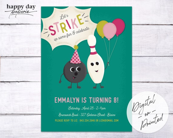 Bowling Birthday Invitation Strike Up Some Fun, pink | Custom | DIGITAL or Printed Il_570xn