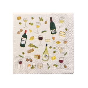 Servilletas de cóctel para vino y queso, juego de 20 unidades, decoración para catas de vino, servilletas con motivos de viñedos, mesa para noche de chicas, regalo para anfitriona de inauguración de casa imagen 1