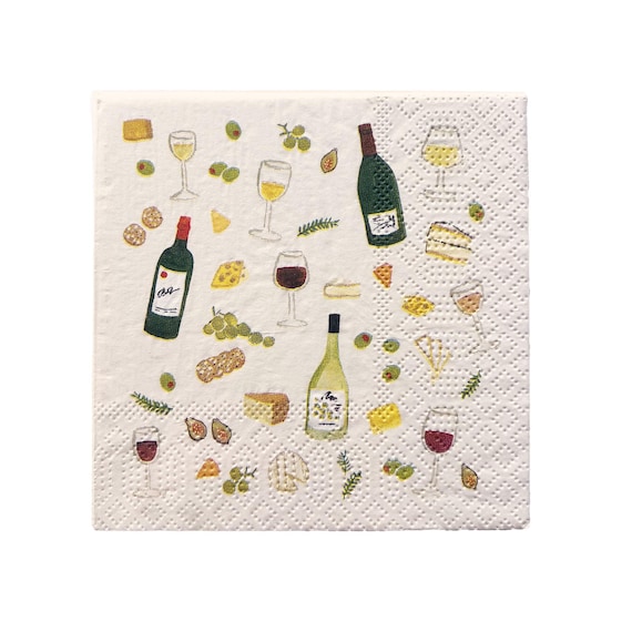 Wine and Cheese Cocktail Napkins Set of 20, Wine Tasting Party Decor, Vineyard Napkins, Girls Night Table Setting, Housewarming Hostess Gift