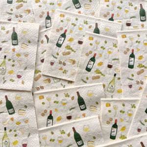 Servilletas de cóctel para vino y queso, juego de 20 unidades, decoración para catas de vino, servilletas con motivos de viñedos, mesa para noche de chicas, regalo para anfitriona de inauguración de casa imagen 2