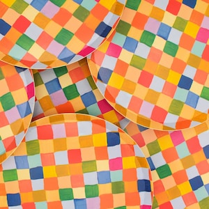 Greener Tables Painted Checker Speiseteller (10er-Set) Ungiftig, PFAS-frei und plastikfrei für ein gesünderes Sie