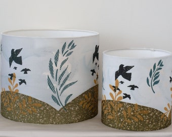 Printed Birds Drum Lamp Shades