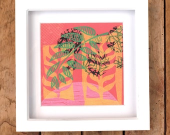 Bold ,Bright Stylised Leaf Fabric Print/Framed