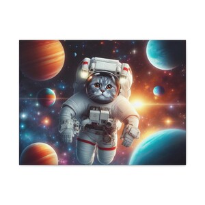 A Realistic Astronaut Cat 24"x18" Premium Canvas Wall Art Made in USA