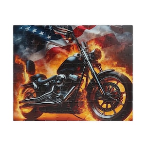 USA Flag Motorcycle with Flames Jigsaw Puzzle American Biker Design (110, 252, 520-piece)