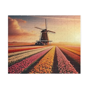 Netherlands Field of Flowers with Windmill Puzzle Vibrant Dutch Landscape (110, 252, 520-Piece)