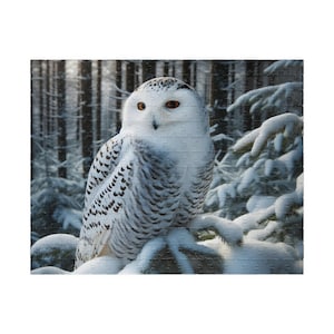 Jigsaw Puzzle of a Snowy Owl in Snow-Covered Pines, 252/512 Pieces, Made in USA