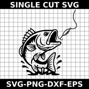 Large Mouth Bass Fish Cutting File Outdoor Fishing Dad Cricut Silhouette Cameo SVG PNG Dxf Hook Bait Line Vinyl Decal Hook Cut Bass Fishing