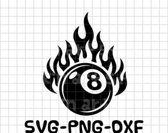 Lucky 8 Ball SVG | Eight Ball Cut File | Pool Player Cricut Design | Rack Em Up SVG | Man Cave Pool Hall 8 Ball Flaming Eight Ball
