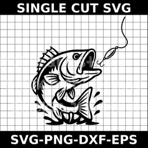 Large Mouth Bass Fish Cutting File Outdoor Fishing Dad Cricut Silhouette Cameo SVG PNG Dxf Hook Bait Line Vinyl Decal Hook Cut Bass Fishing